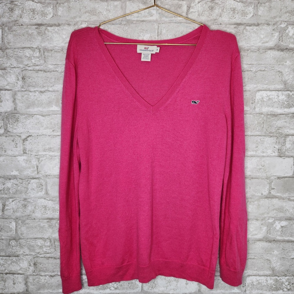Vineyard Vines V-Neck Sweater Pink Wool Cashmere Blend Preppy Coastal Size M